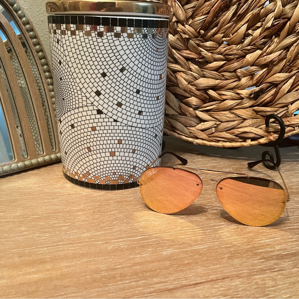 RAY-BAN COPPER & ROSE GOLD RIMLESS AVIATORS - Picture 2 of 3